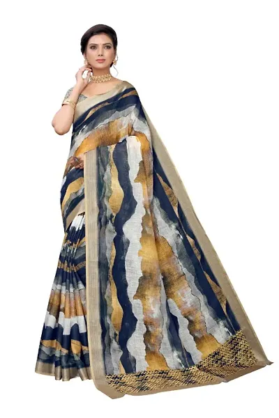 New Trendy Linen Printed Sarees with Blouse