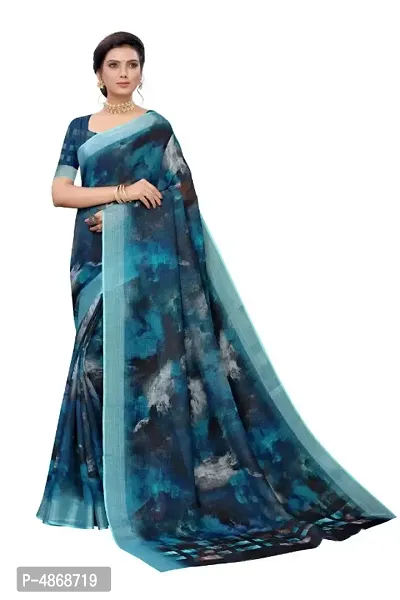 Women Digital Printed Pure Linen Saree With Blouse Piece