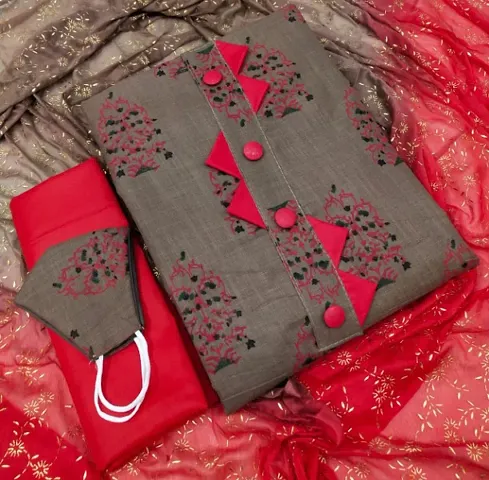 Stunning Cotton Slub Printed Women Dress Material with Dupatta(Semi-Stitched) With Free Mask