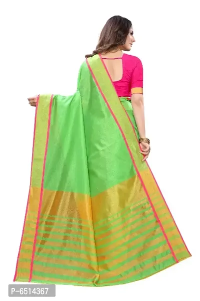 Women Plain Cotton Silk Saree With Unstitched Blouse Piece-thumb2