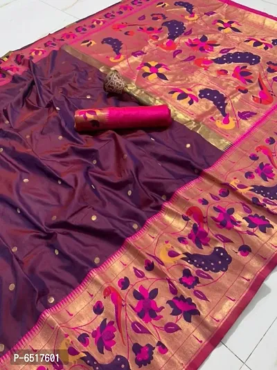 Women Pure Paithani Silk Saree With Blouse Piece