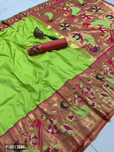 Women Pure Paithani Silk Saree With Blouse Piece