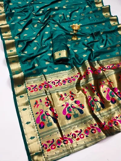 Paithani Silk Blend Woven Sarees With Unstitched Blouse Piece