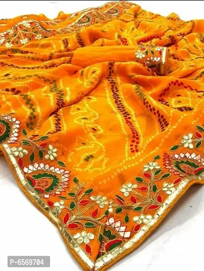 Womens Georgette Bandhani Saree With Gota Patti Work With Blouse Piece-thumb0