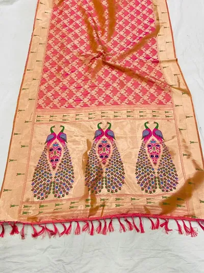 Paithani Silk Blend Woven Sarees With Unstitched Blouse Piece