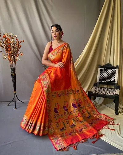 Banarasi Silk Blend Woven Sarees with Blouse piece