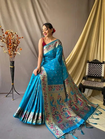 Paithani Silk Blend Woven Sarees with Blouse piece