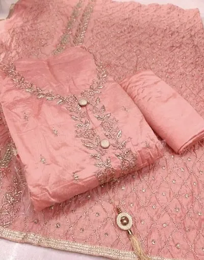 Elite Pink Modal Silk Women Dress Material with Dupatta