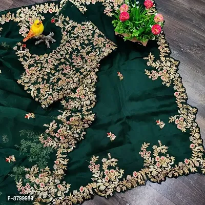 Women Organza Embroidered Saree with Blouse piece-thumb2