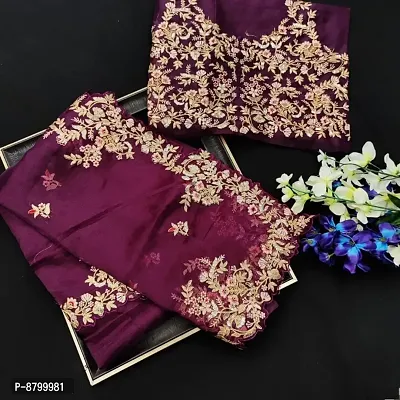 Women Organza Embroidered Saree with Blouse piece-thumb2