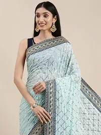 Women Poly Georgette Blue Sequined Saree With Blouse Piece-thumb2