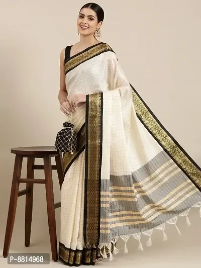 Womens Cotton Silk Checked Saree With Blouse Piece-thumb2