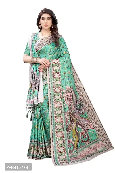 Womens Soft Silk Pashmina Printed Saree With Matching Shawl and Matching Blouse Piece