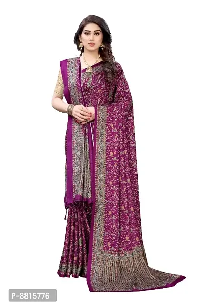 Womens Soft Silk Pashmina Printed Saree With Matching Shawl and Matching Blouse Piece