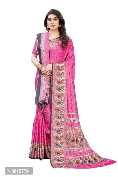 Womens Soft Silk Pashmina Printed Saree With Matching Shawl and Matching Blouse Piece