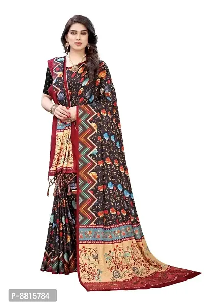 Womens Soft Silk Pashmina Printed Saree With Matching Shawl and Matching Blouse Piece