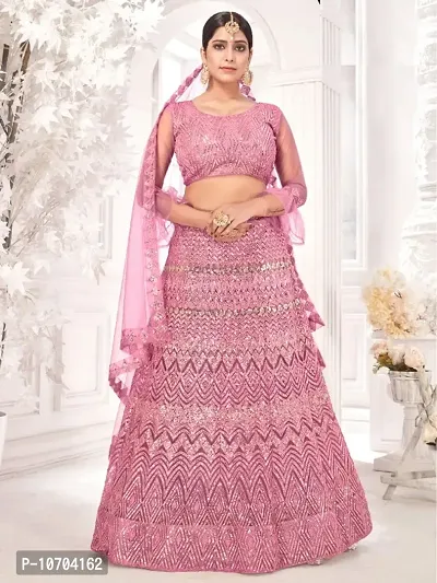 Womens Net Embroidered Lehenga Choli With Dupatta