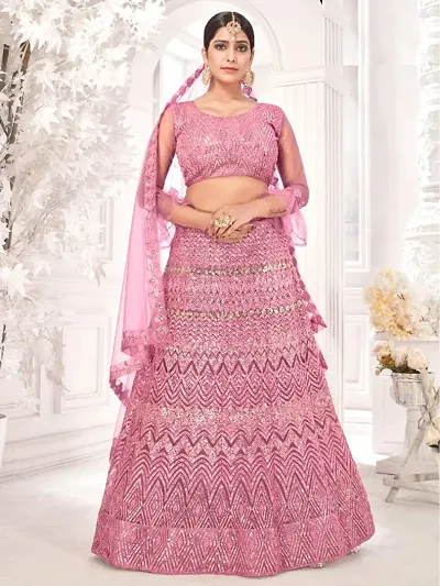 Varni Fabrics Women's Partystyle Net Lehenga Choli With Sequence Work