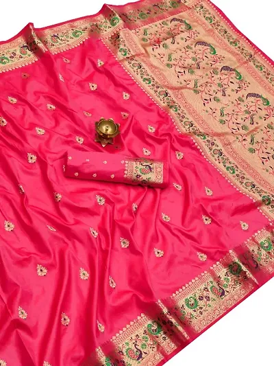 Attractive Art Silk Woven Design Paithani Sarees With Blouse Piece