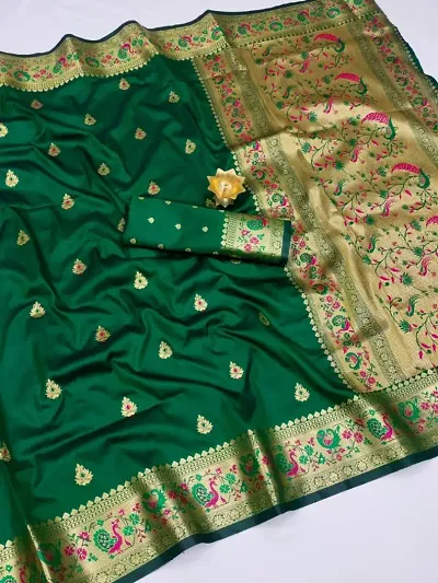 Paithani Silk Sarees With Unstitched Blouse Piece