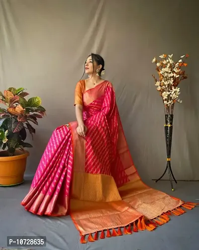 Womens Banarasi Silk Blend Saree With Blouse Piece