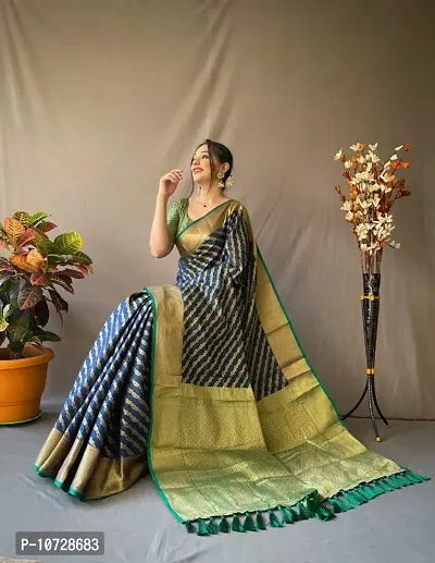 Womens Banarasi Silk Blend Saree With Blouse Piece-thumb0