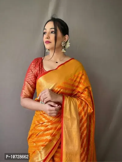 Womens Banarasi Silk Blend Saree With Blouse Piece-thumb2