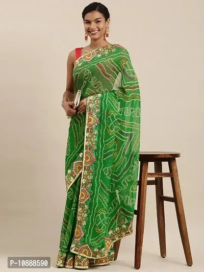 Womens Georgette Bandhani Saree With Gota Patti Work With Blouse Piece-thumb0