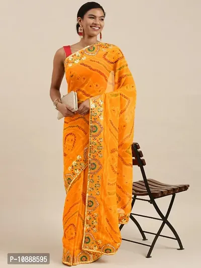 Womens Georgette Bandhani Saree With Gota Patti Work With Blouse Piece-thumb0