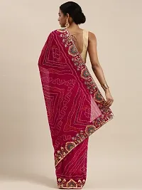 Womens Georgette Bandhani Saree With Gota Patti Work With Blouse Piece-thumb1