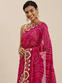 Womens Georgette Bandhani Saree With Gota Patti Work With Blouse Piece-thumb2