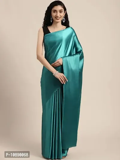 Women Plain Satin Silk Saree With Blouse Piece