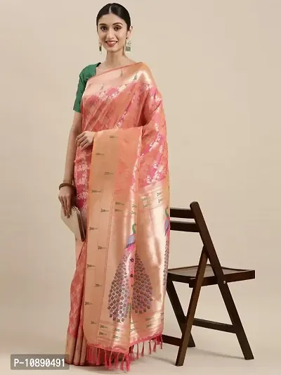 Womens Silk Blend Paithani Saree With Blouse Piece-thumb0