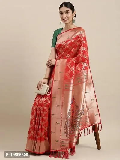 Womens Silk Blend Paithani Saree With Blouse Piece-thumb0