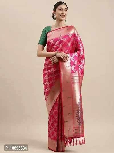 Womens Silk Blend Paithani Saree With Blouse Piece