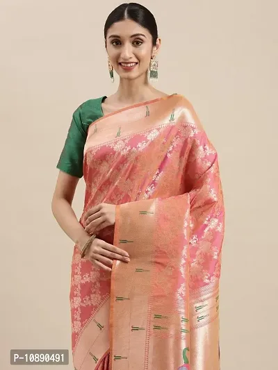 Womens Silk Blend Paithani Saree With Blouse Piece-thumb3