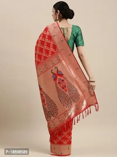 Womens Silk Blend Paithani Saree With Blouse Piece-thumb2