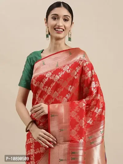 Womens Silk Blend Paithani Saree With Blouse Piece-thumb3