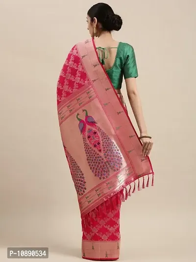 Womens Silk Blend Paithani Saree With Blouse Piece-thumb2