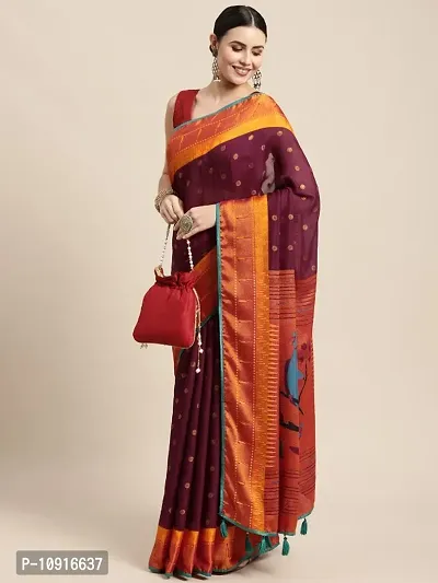 Women Printed Brasso Silk Paithani Saree With Unstitched Blouse Piece-thumb0