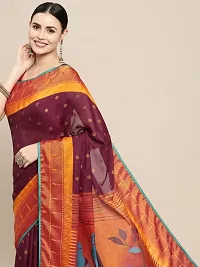 Women Printed Brasso Silk Paithani Saree With Unstitched Blouse Piece-thumb2