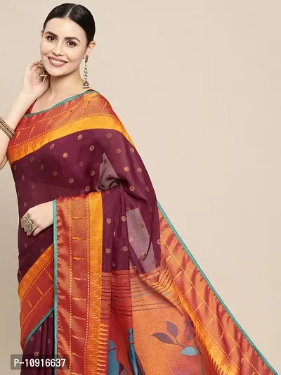 Women Printed Brasso Silk Paithani Saree With Unstitched Blouse Piece-thumb3