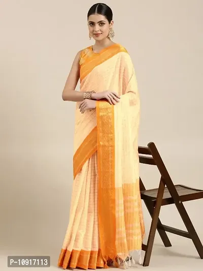 Womens Cotton Silk Checked Saree With Blouse Piece