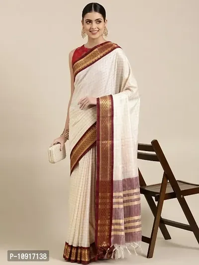 Womens Cotton Silk Checked Saree With Blouse Piece