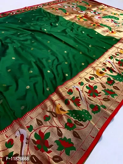 Womens Silk Blend Paithani Saree With Blouse Piece