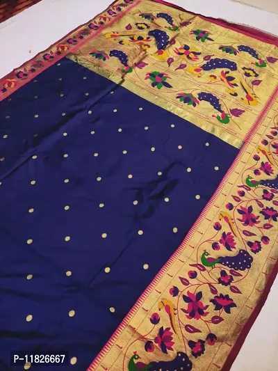 Womens Silk Blend Paithani Saree With Blouse Piece-thumb0