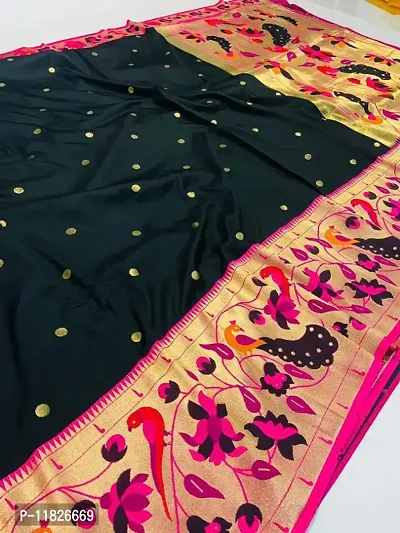 Womens Silk Blend Paithani Saree With Blouse Piece