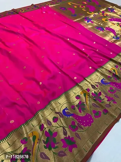 Womens Silk Blend Paithani Saree With Blouse Piece