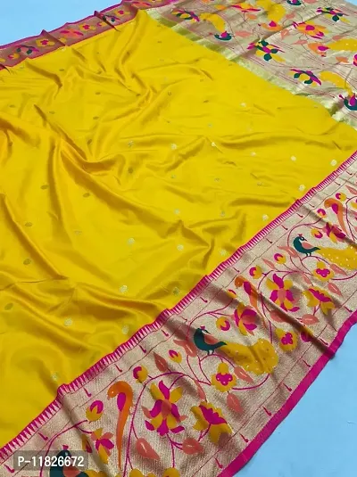 Womens Silk Blend Paithani Saree With Blouse Piece