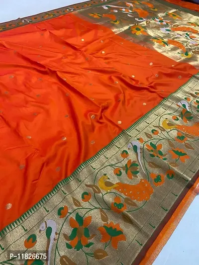 Womens Silk Blend Paithani Saree With Blouse Piece